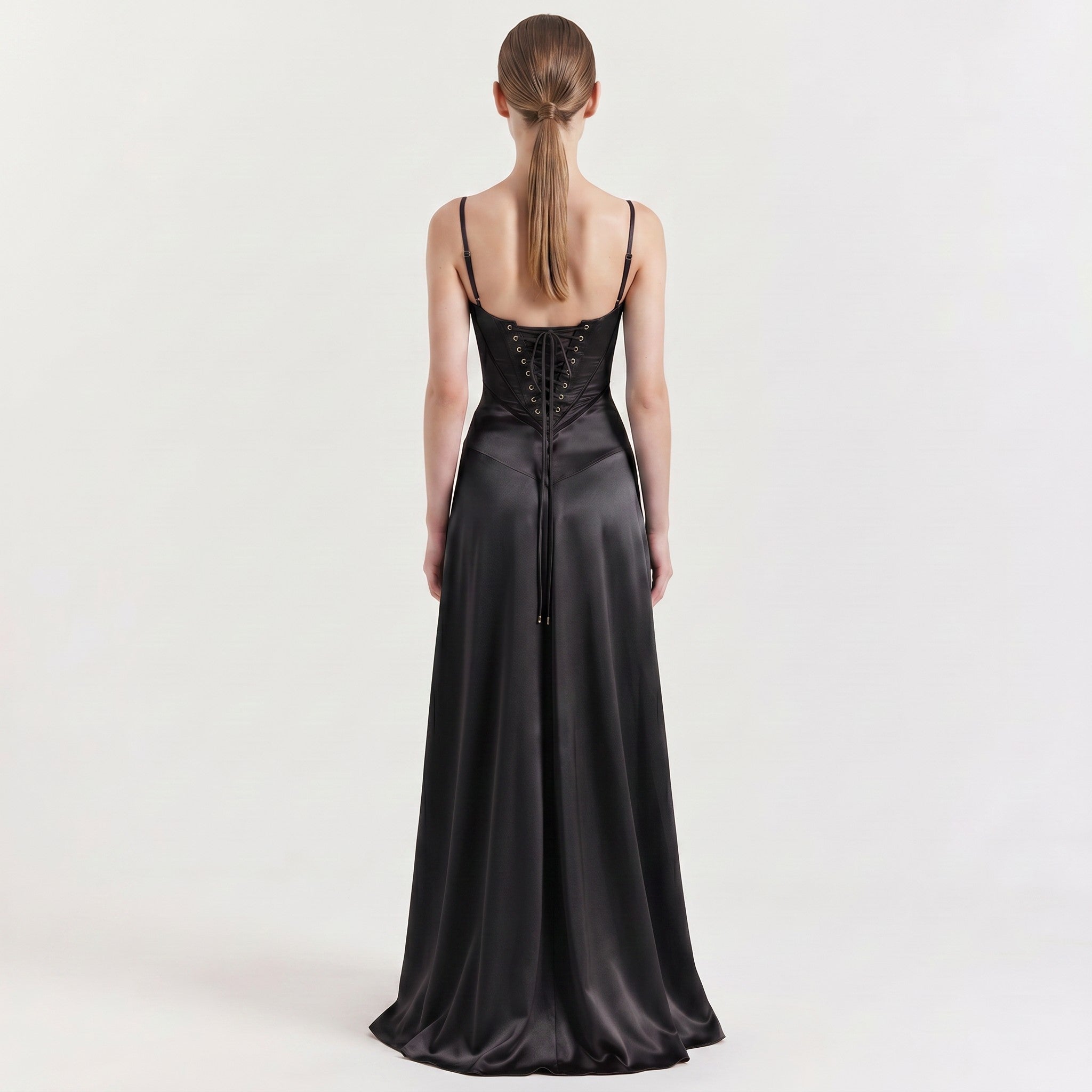 black-satin-maxi-gown-back-model-urania-radiance