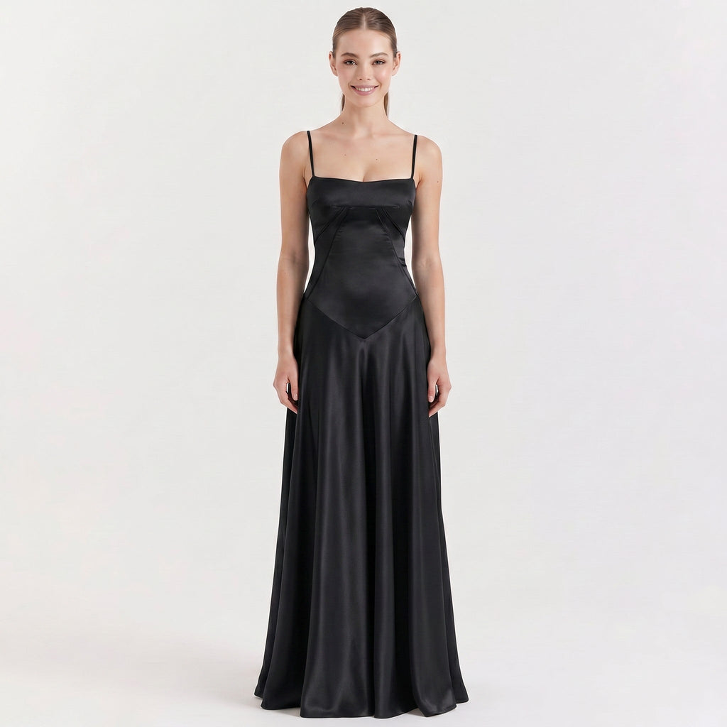 black-satin-maxi-gown-front-model-urania-radiance
