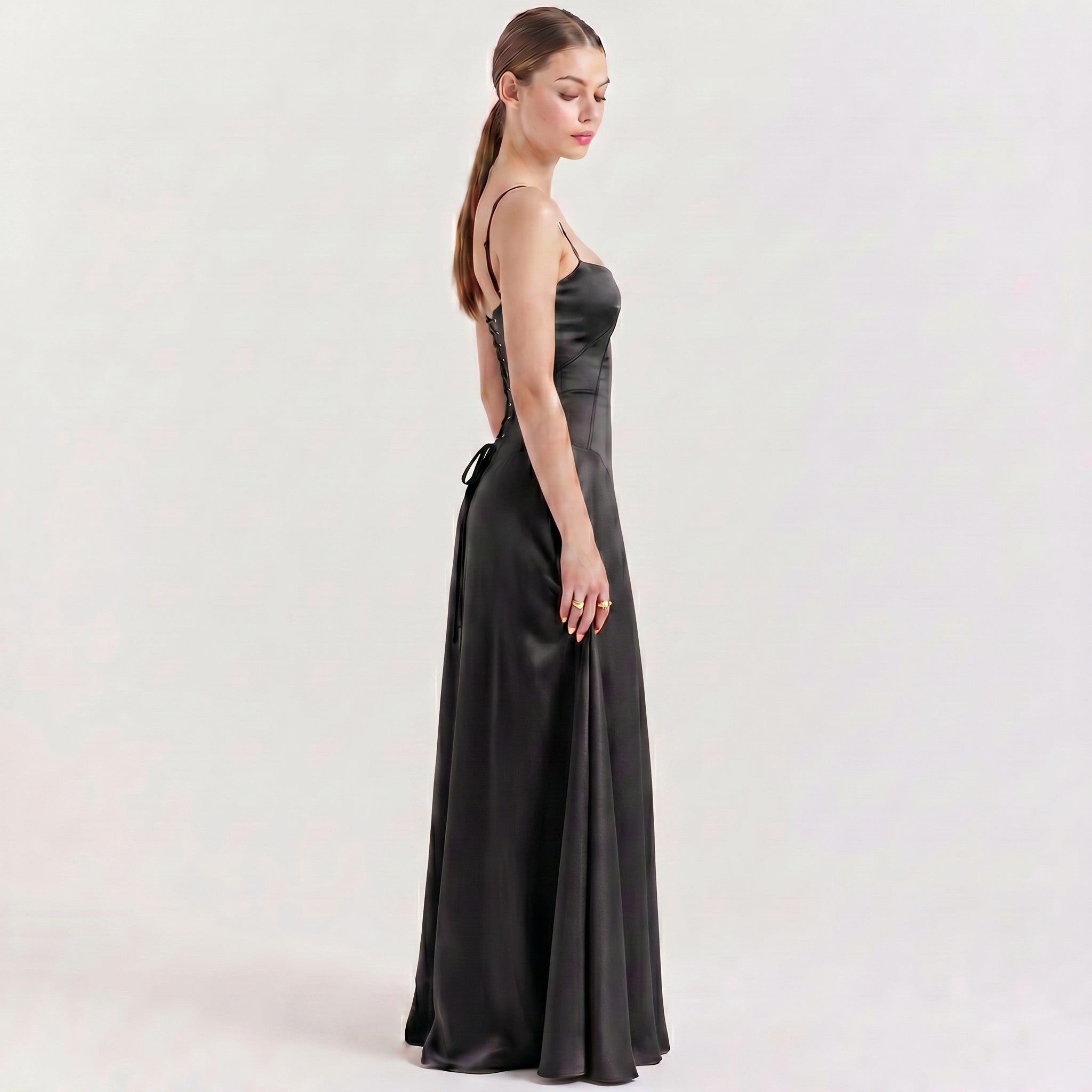 black-satin-maxi-gown-side-model-urania-radiance