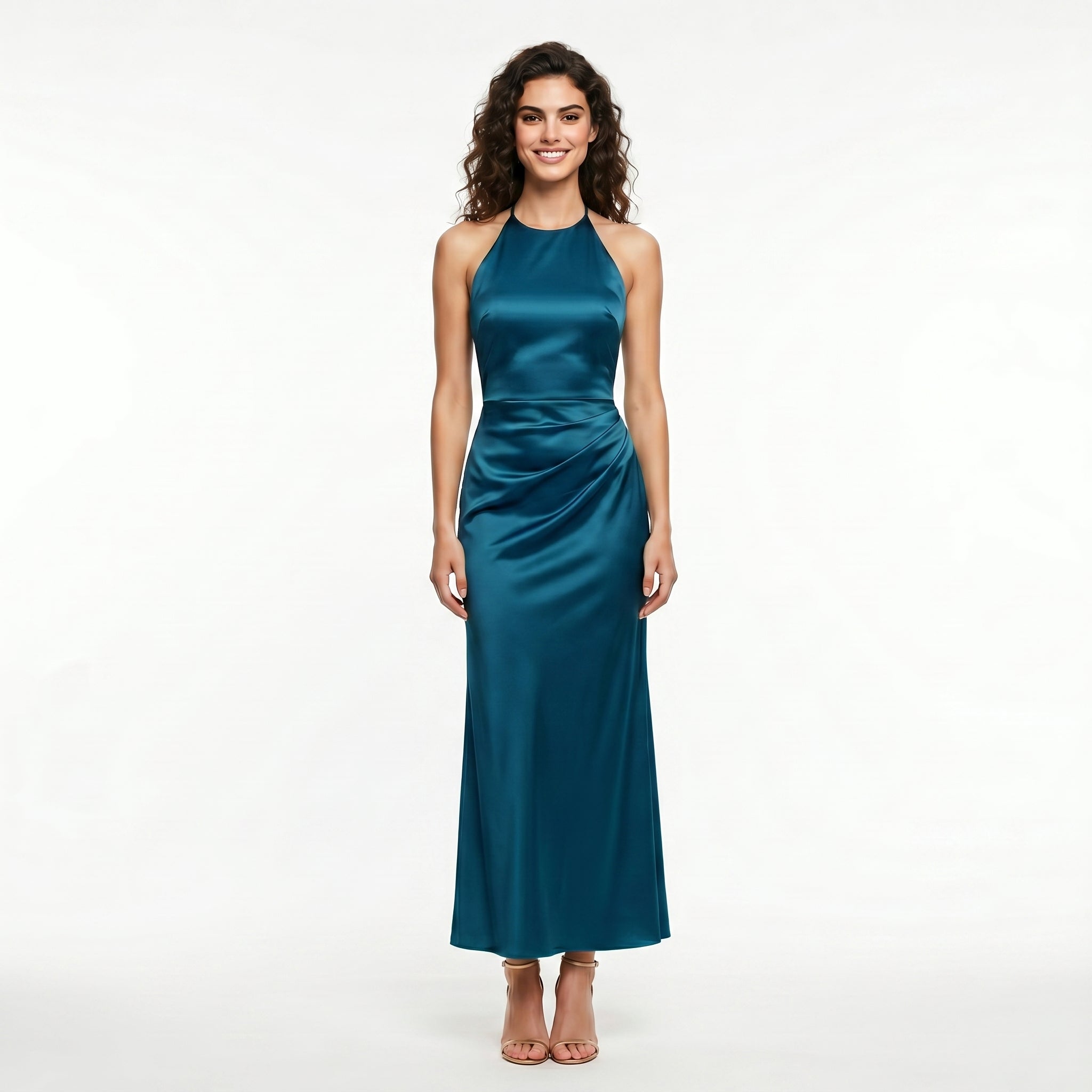 blue-satin-halter-dress-front-model-selene-splendor