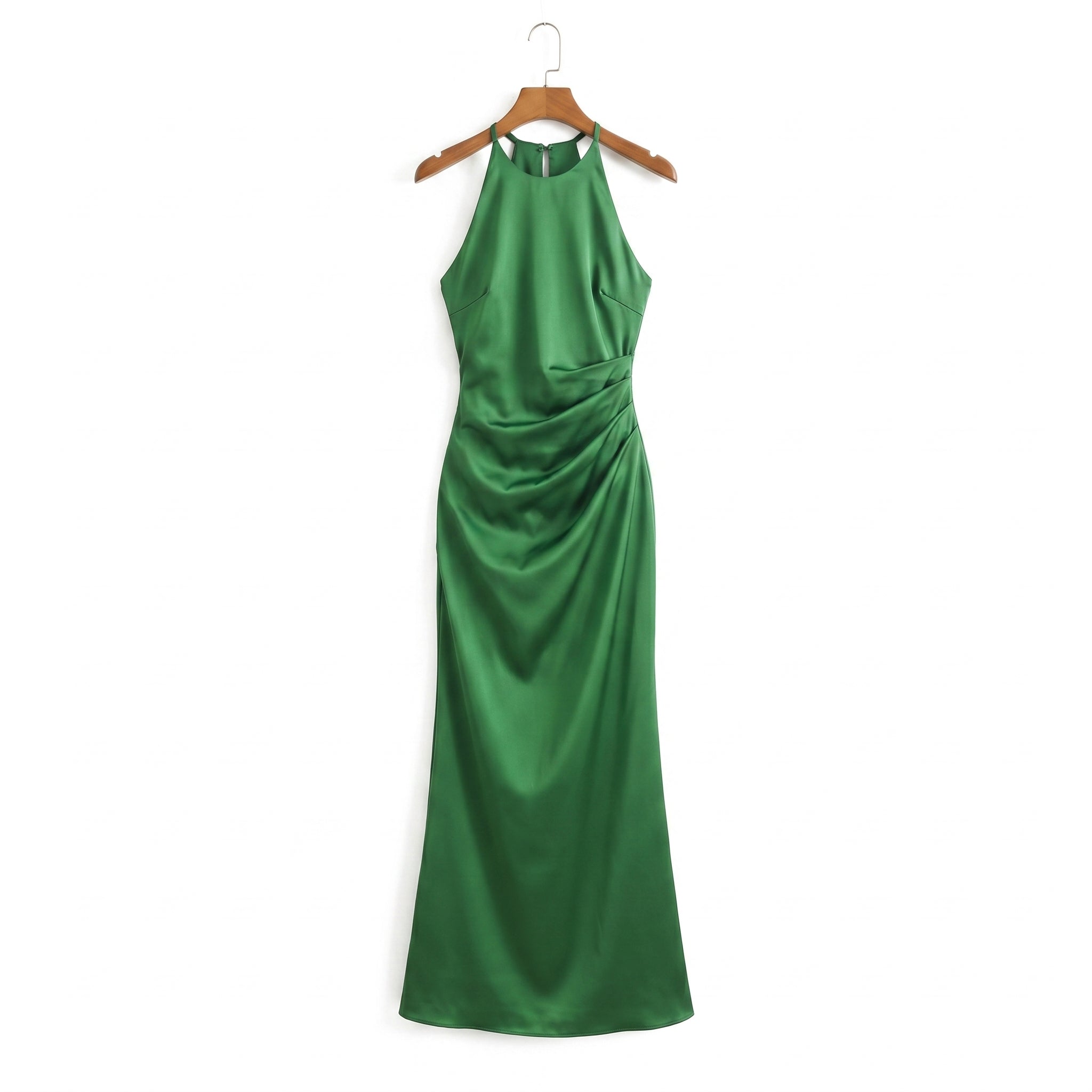 emerald-satin-halter-dress-display-front