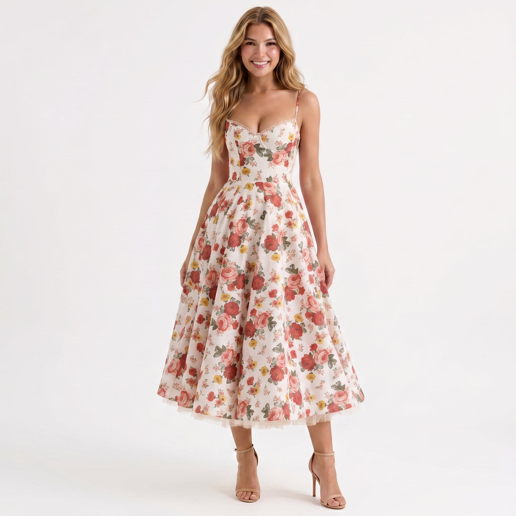 floral-satin-a-line-midi-dress-front-model-juno-muse