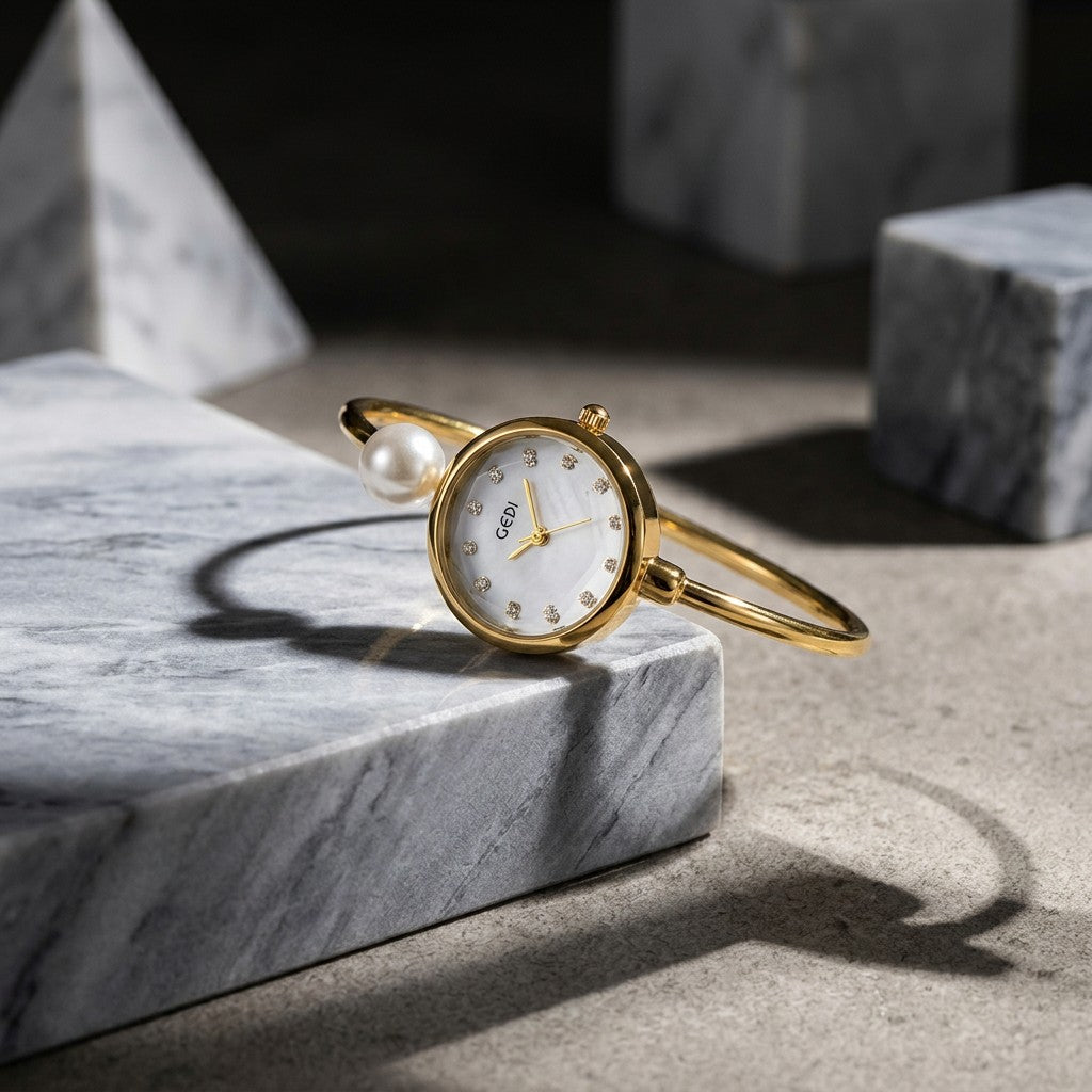 gold-bangle-pearl-watch-closeup-dial-luna-precision