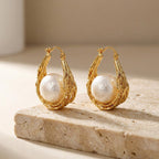 gold-plated-pearl-knot-earrings-model-side-luna-knot