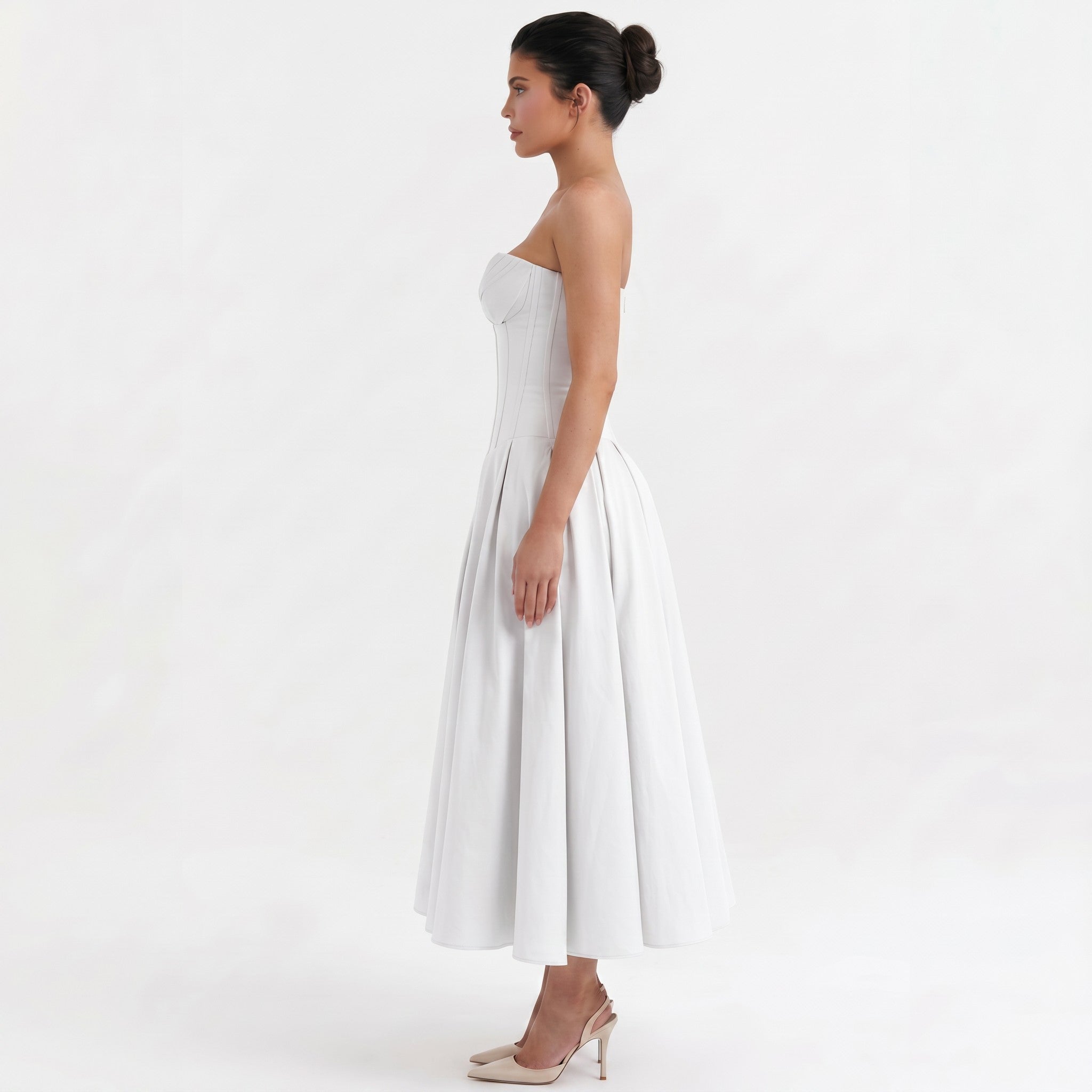 ivory-polyester-corset-midi-dress-side-model-eos-radiance