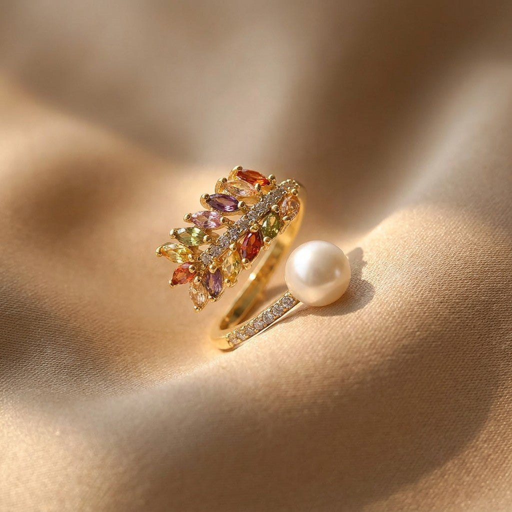 multicolor-pearl-moissanite-gold-plated-brass-ring-hero-silkfrost-symphony