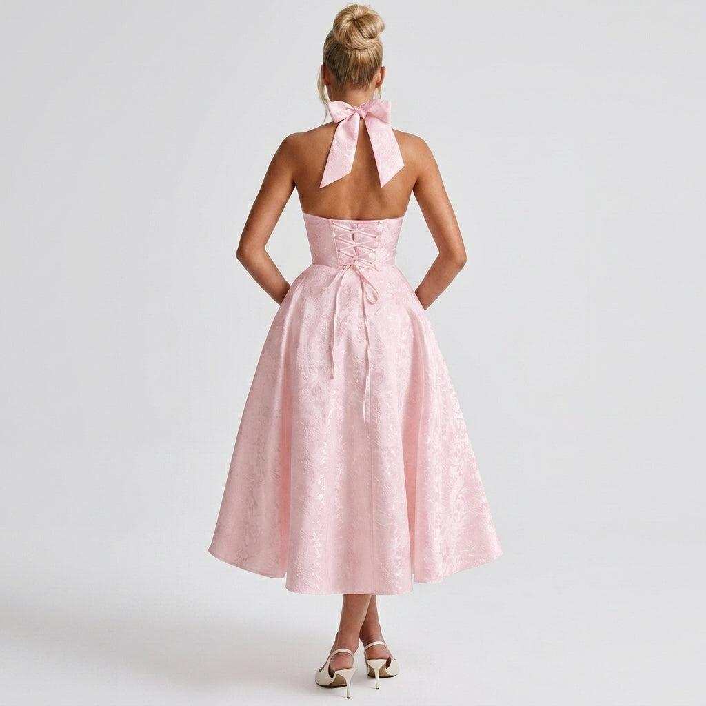 pink-jacquard-halter-midi-dress-back-model-alcestis-grace