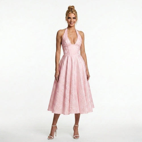 pink-jacquard-halter-midi-dress-front-model-alcestis-grace