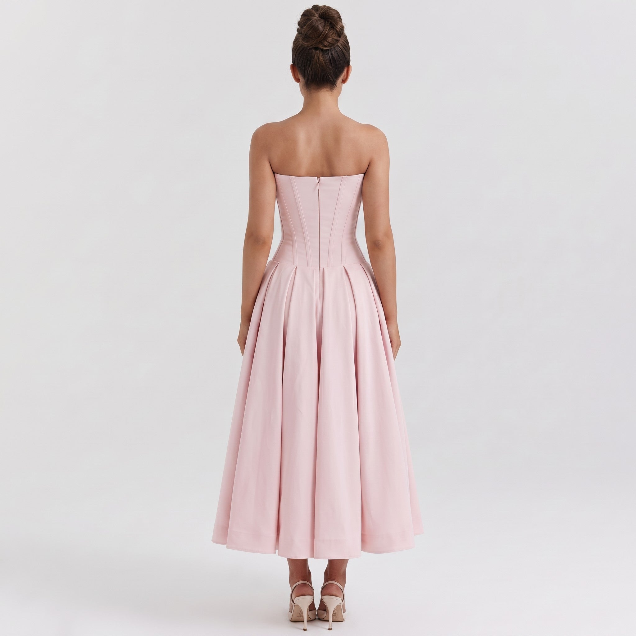 pink-polyester-corset-midi-dress-back-model-eos-radiance