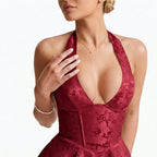 red-jacquard-halter-midi-dress-feature-detail-alcestis-grace