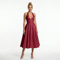 red-jacquard-halter-midi-dress-front-model-alcestis-grace