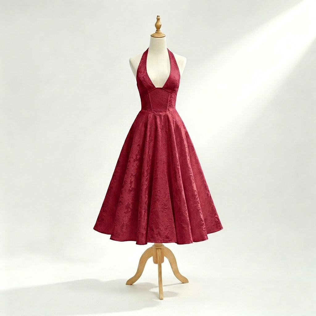 red-jacquard-halter-midi-dress-product-front-alcestis-grace