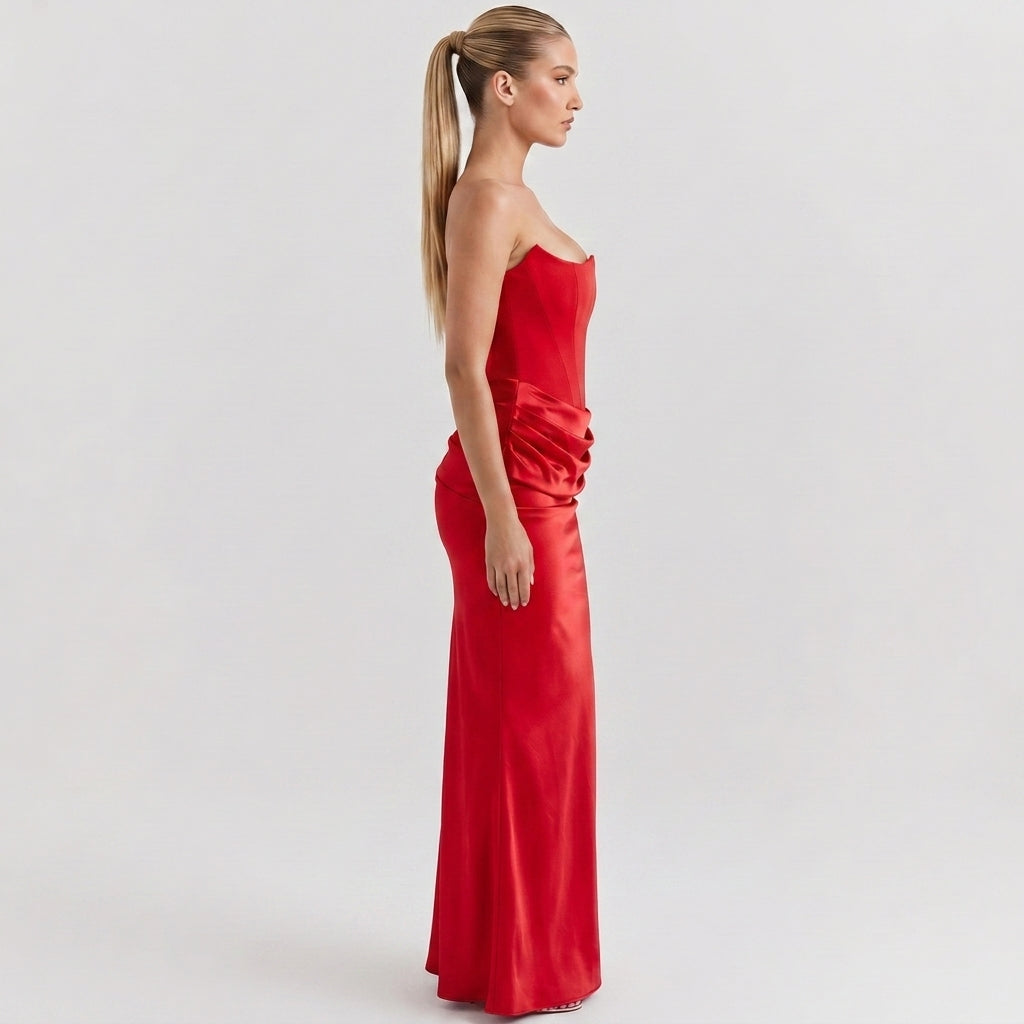 red-satin-sheath-gown-side-model-aphrodite-allure