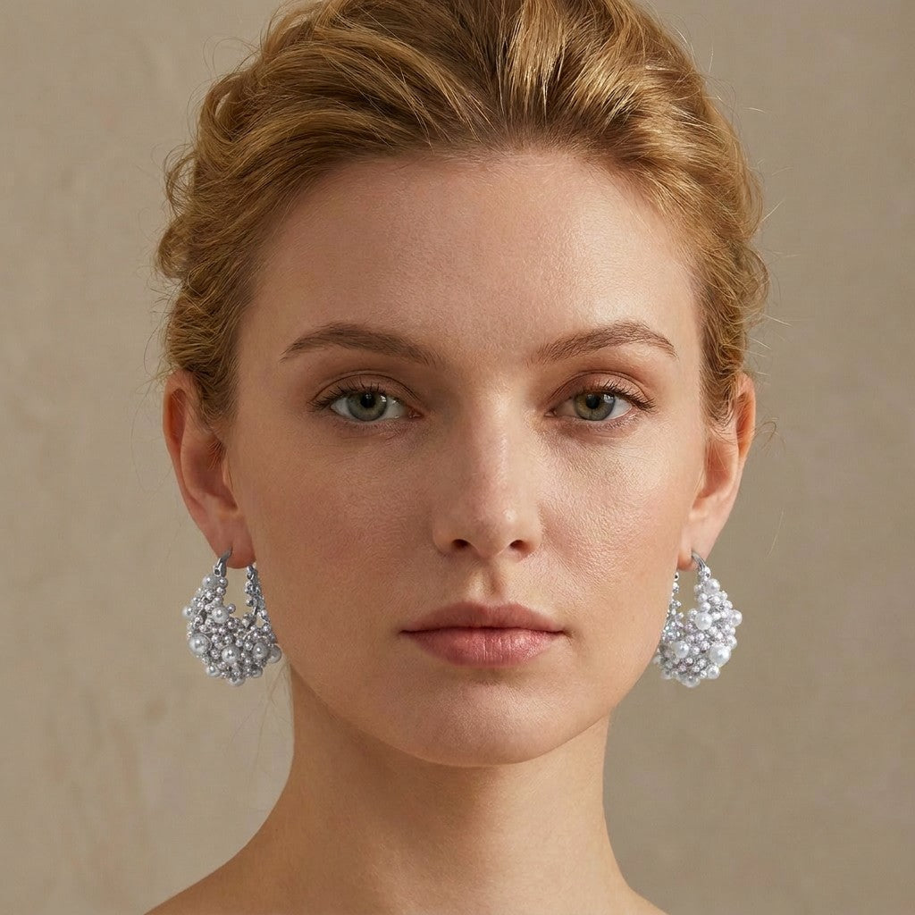 silver-pearl-earrings-front-model-luna-cluster