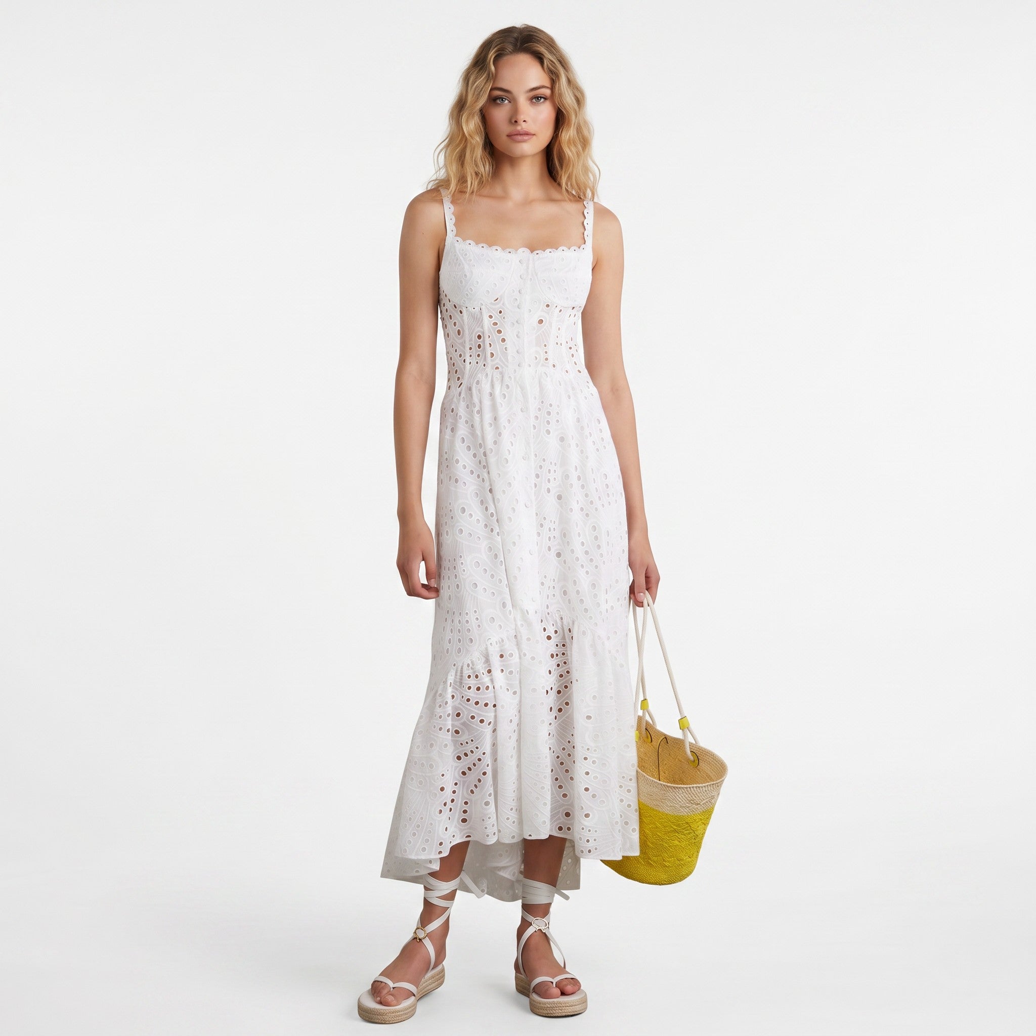 white-cotton-dress-front-model-auxo-bloom