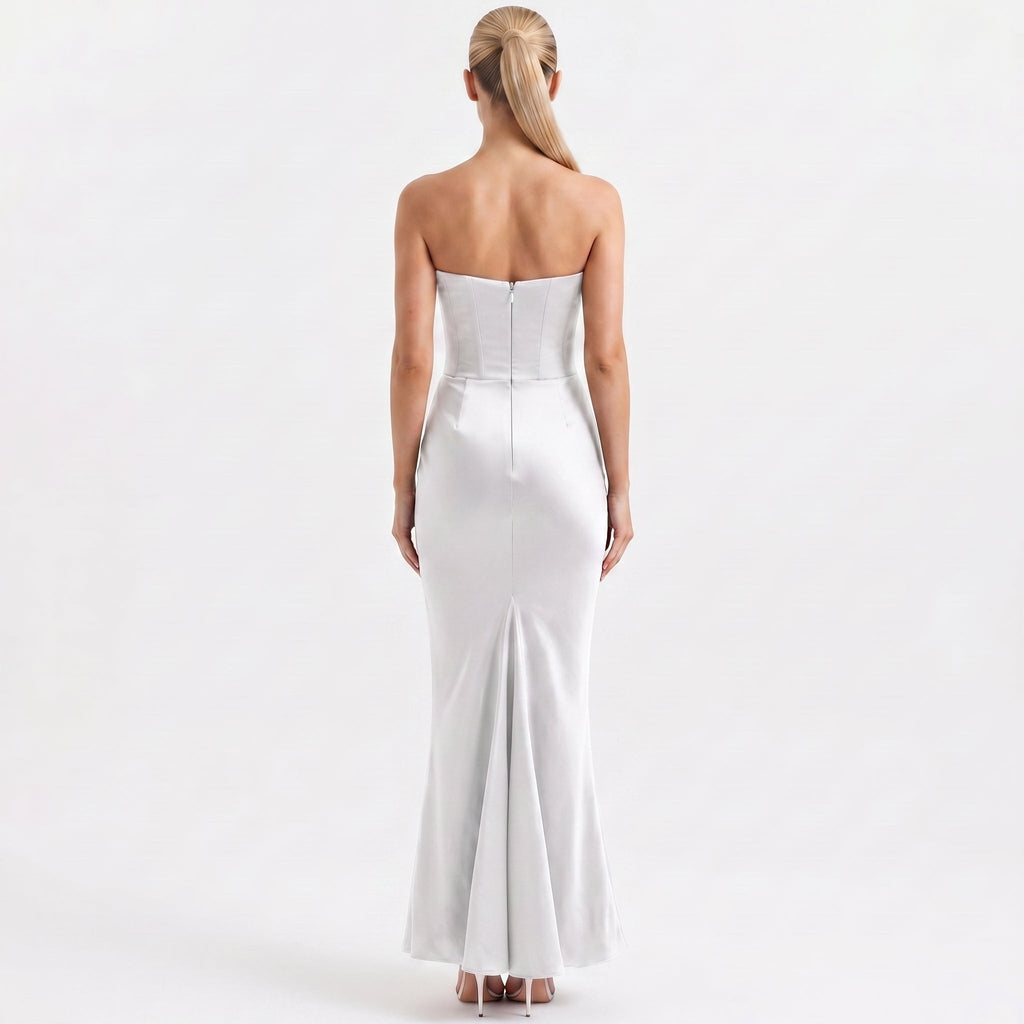white-satin-corset-maxi-dress-back-model-aphrodite-allure