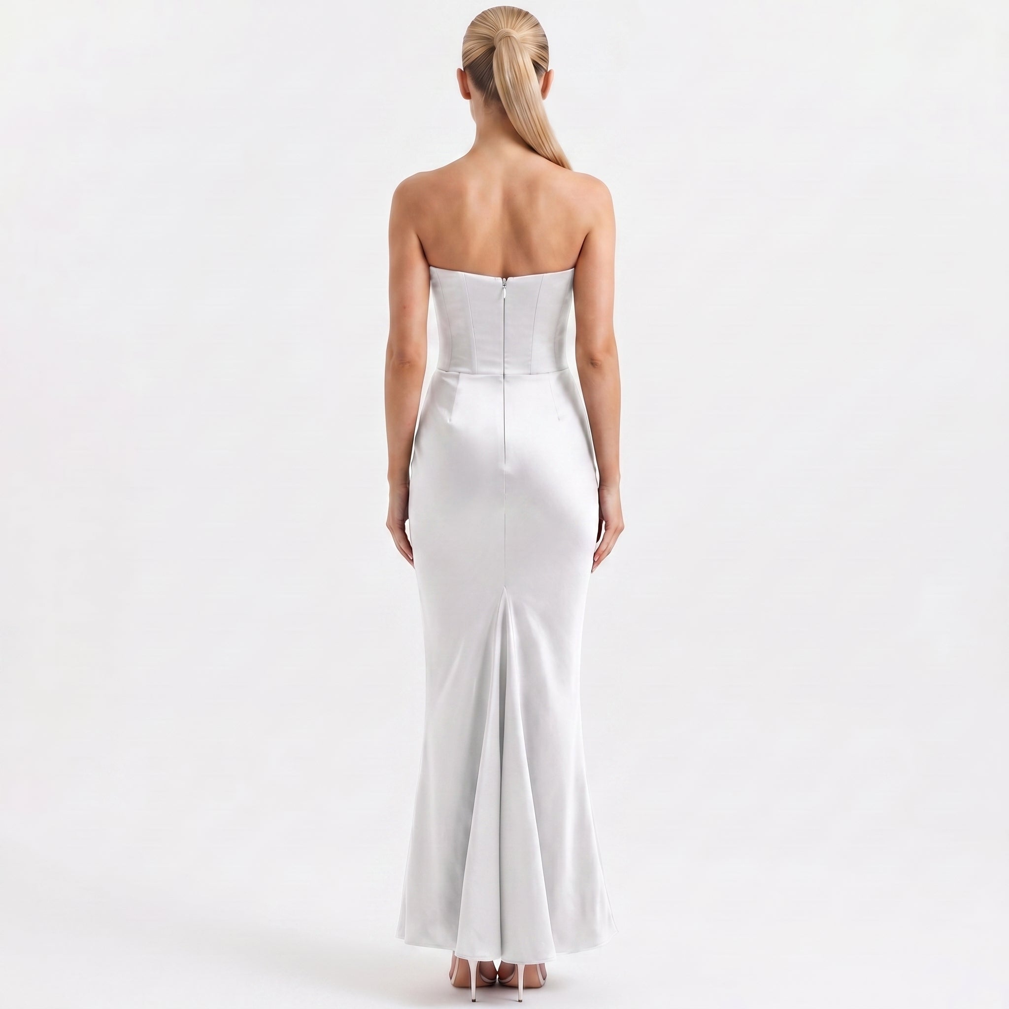 white-satin-corset-maxi-dress-back-model-aphrodite-allure