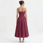 wine-polyester-strapless-midi-dress-back-model-eos-radiance
