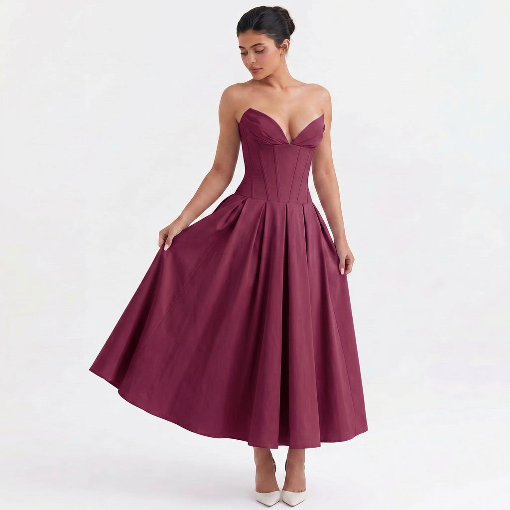 wine-polyester-strapless-midi-dress-feature-detail-eos-radiance