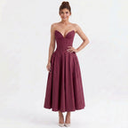 wine-polyester-strapless-midi-dress-front-model-eos-radiance