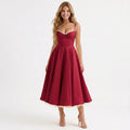 wine-satin-a-line-midi-dress-front-model-juno-muse