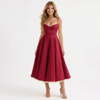 wine-satin-a-line-midi-dress-front-model-juno-muse