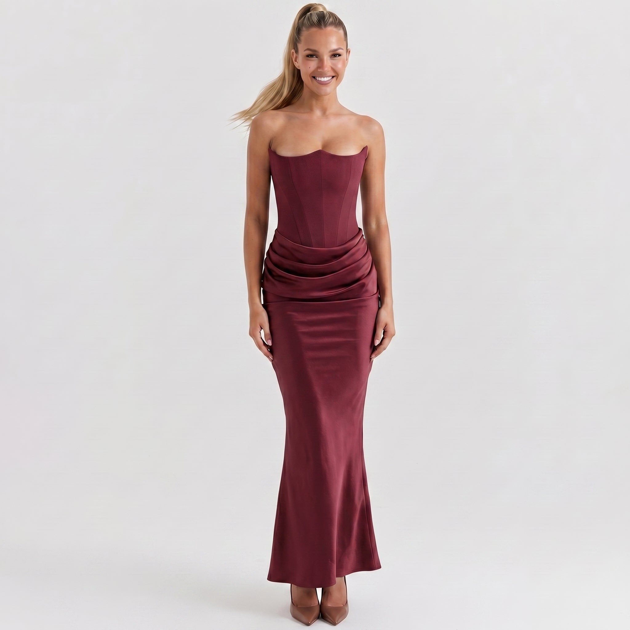 wine-satin-corset-maxi-dress-front-model-aphrodite-allure