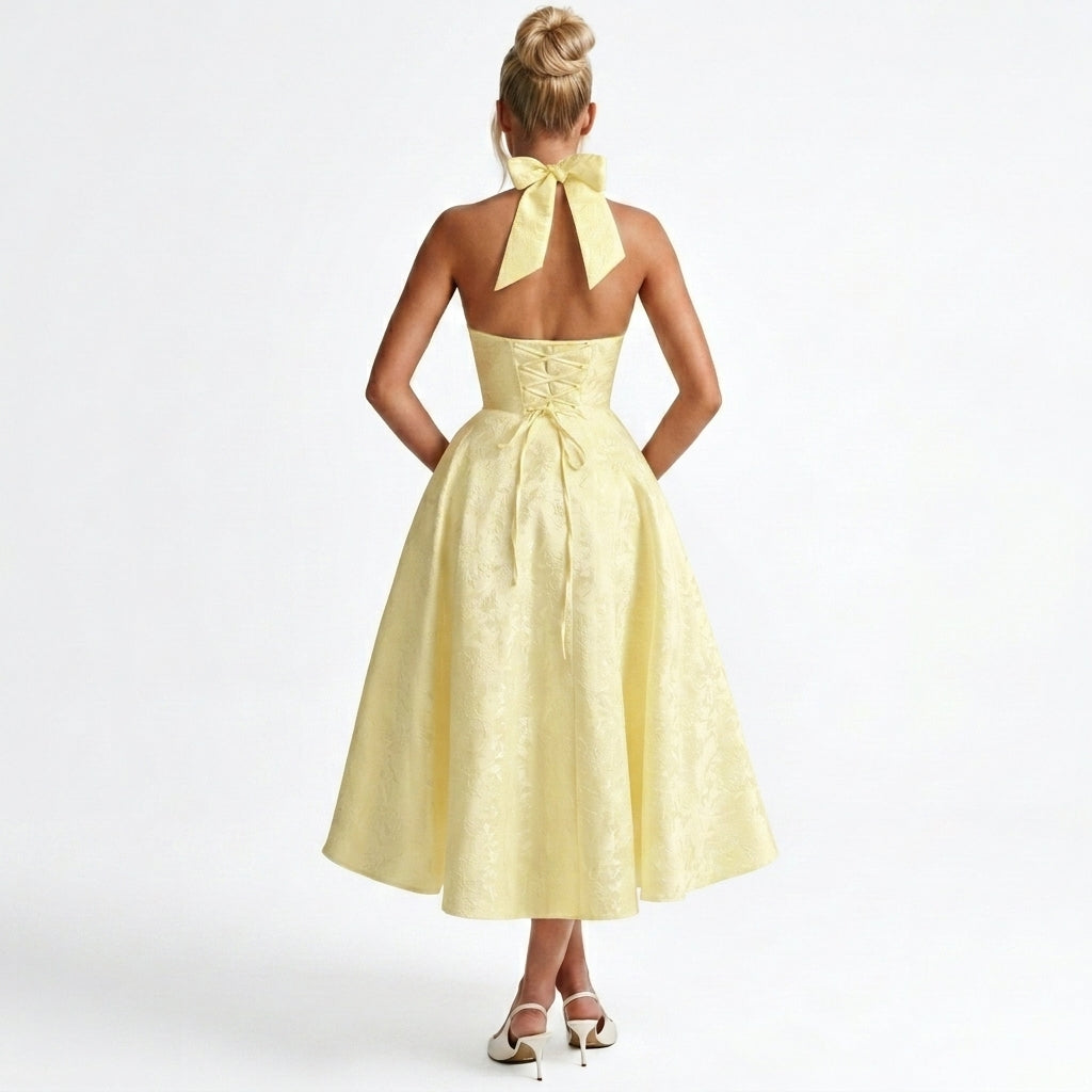 yellow-acetate-halter-midi-dress-back-model-alcestis-grace
