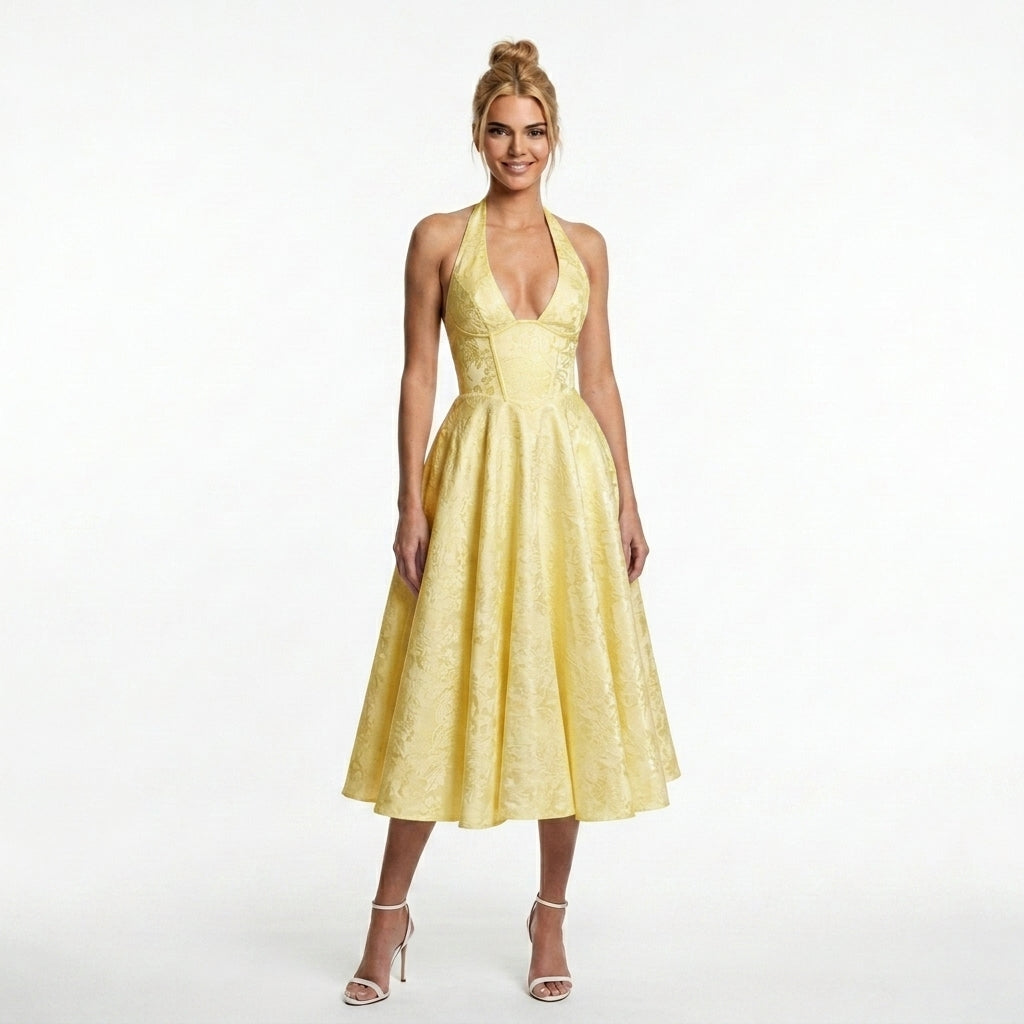 yellow-acetate-halter-midi-dress-front-model-alcestis-grace