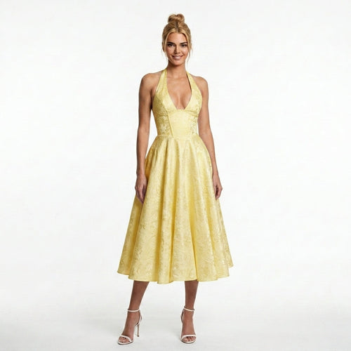 yellow-acetate-halter-midi-dress-front-model-alcestis-grace