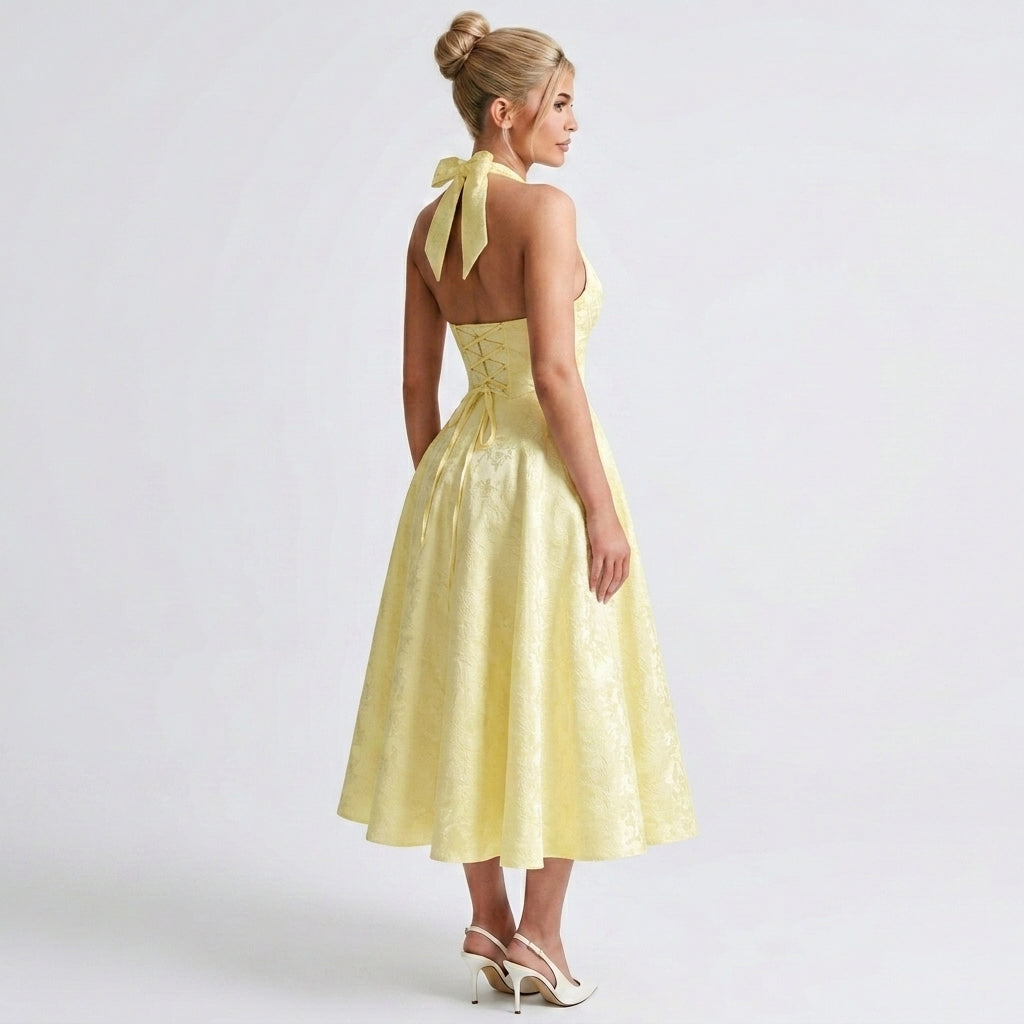 yellow-acetate-halter-midi-dress-side-model-alcestis-grace