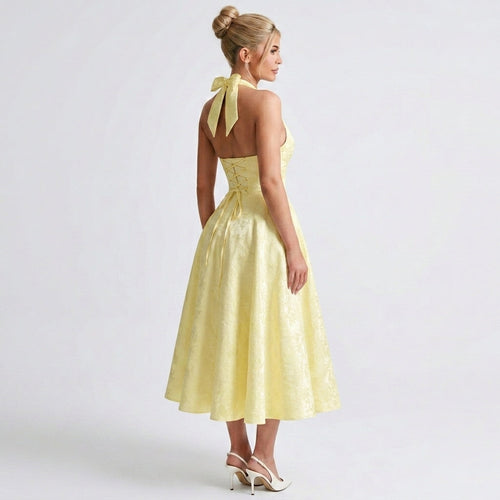 yellow-acetate-halter-midi-dress-side-model-alcestis-grace