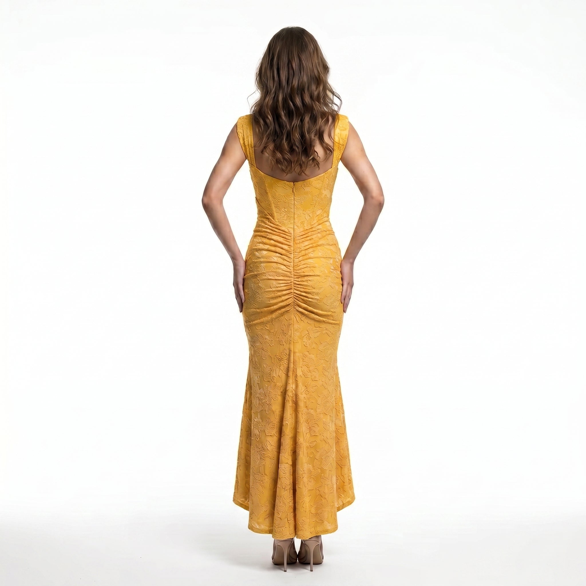 yellow-spandex-mermaid-gown-back-model-calypso-contour